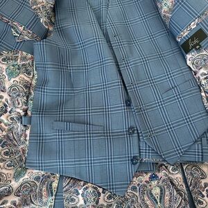 Custom Blue Plaid 3 piece Suit